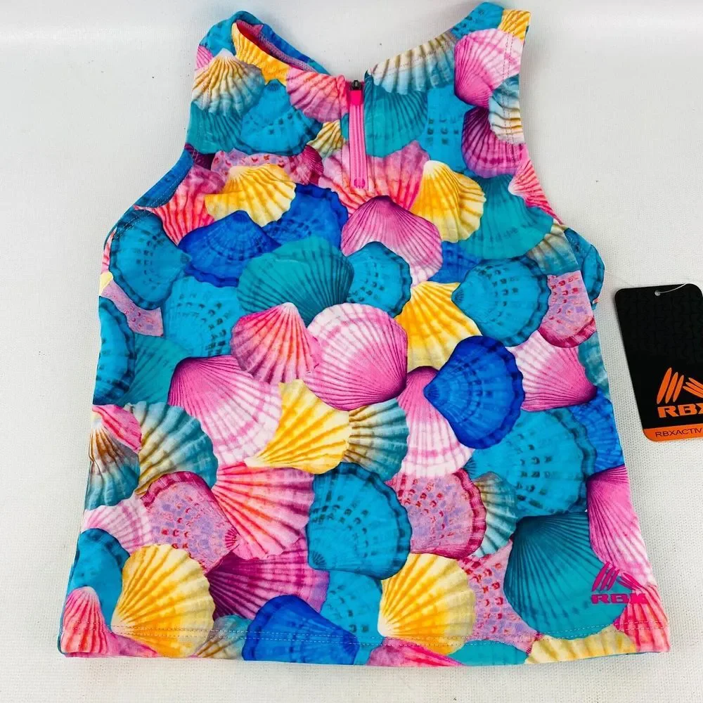 Youth Girls‎ Medium 8 RBX Tankini Multicolor Seashells Pink 2 Piece Swimsuit